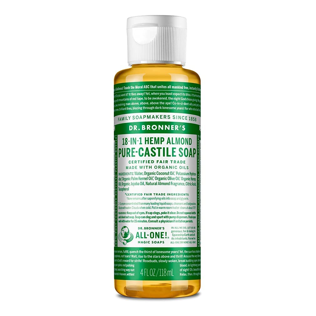 Dr Bronner's 18-in-1 Almond Pure-Castile Liquid Soap, Made with Organic Oils, Used for Face, Body, Hair, Laundry, Pets and Dishes, Certified Fair Trade & Vegan Friendly, 946ml Recyled Bottle