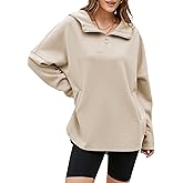EVALESS Women's Oversized Hoodies Casual Long Sleeve Half Zipper Pocket Sweatshirt Pullover Tops