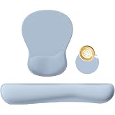 RICHEN Wrist Rest Support for Mouse Pad&amp;Keyboard Set with Coaster,Concave Curved Memory Foam, Non-Slip Base Pain Relief Comfortable Easy Typing Pad for Home/Office (Light Blue)