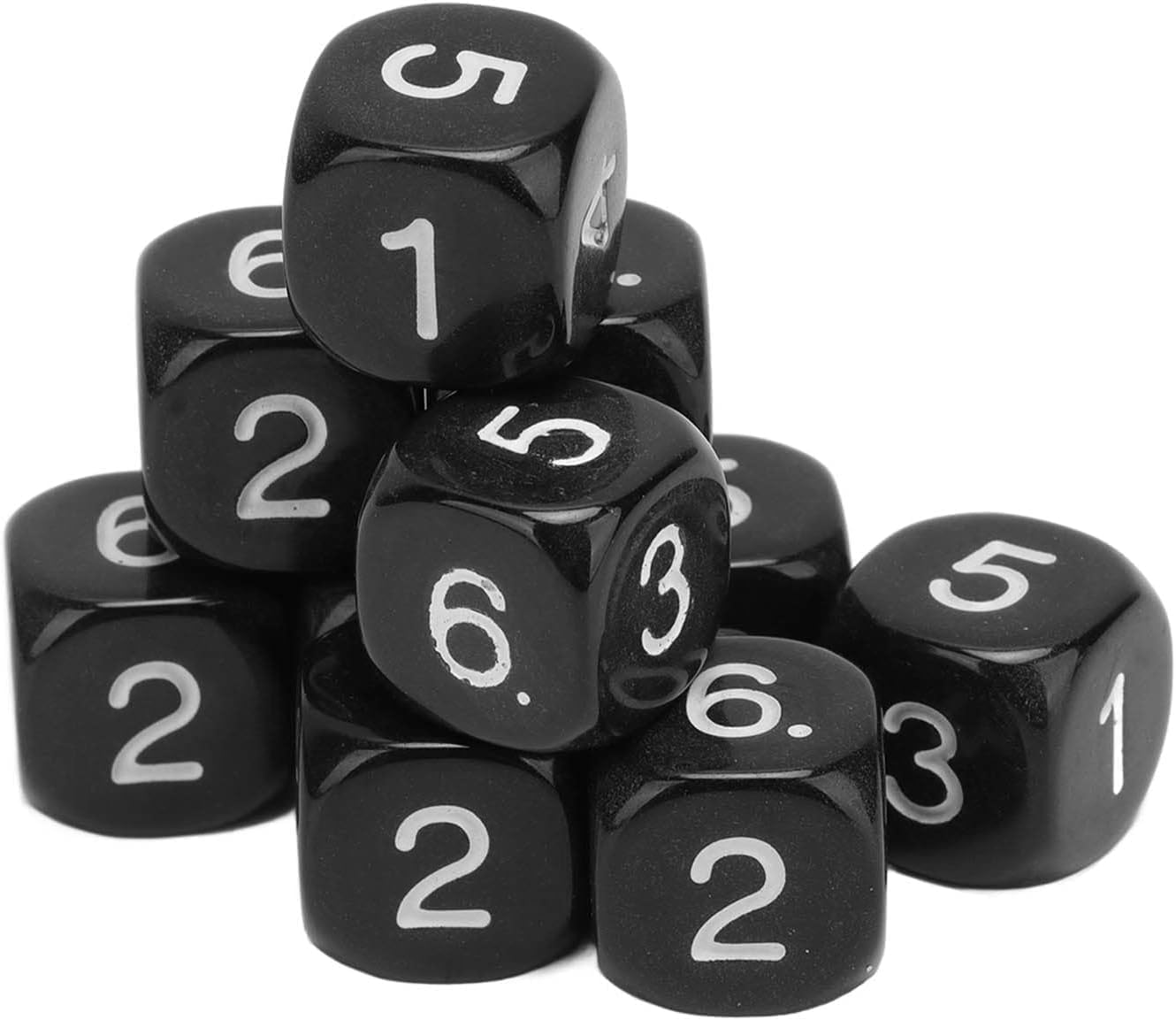 20Pcs Black 6 Sided Number Dice, Round Corner Polyhedral, Polyhedral Dice Role Playing for Numeral Teaching Board Games, for Table Games (16mm)
