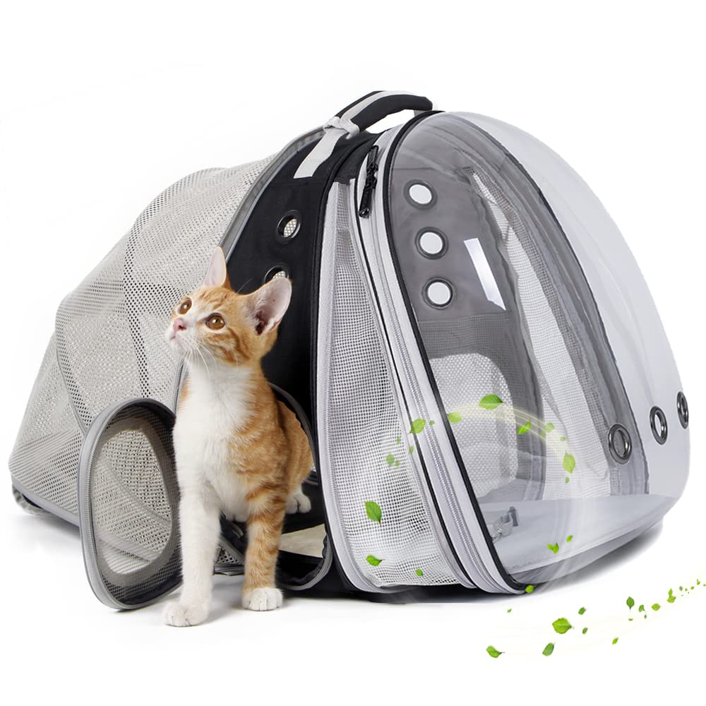 Interfashioner® Expandable Cat Backpack Carrier, Front & Back Dual Extension Clear Bubble Pet Backpack Carrier for Fat Cats Small Dogs up to 9kgs, Backpack for Large Cats
