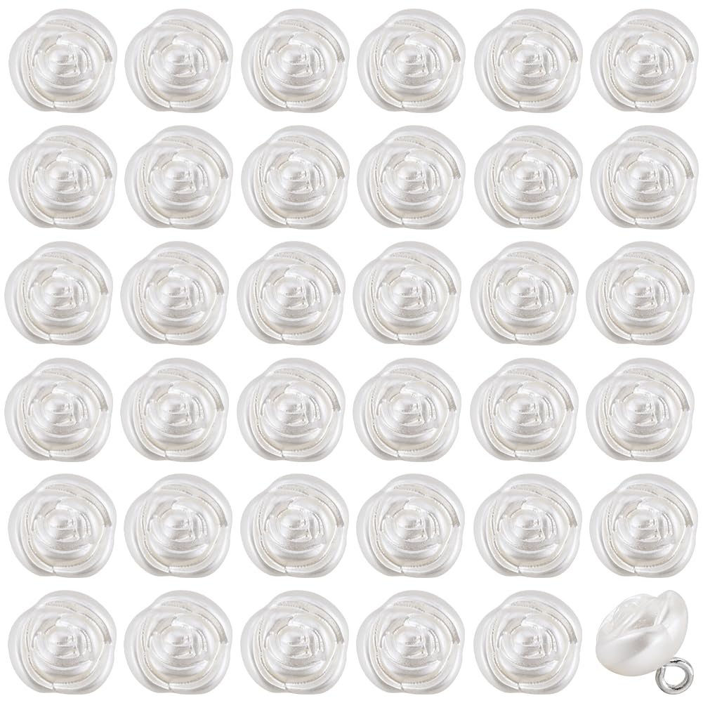 GORGECRAFT 1 Box 50PCS Rose Flower Pearl Buttons White Decorative Faux Pearl Bloom Shank Sewing Buttons for Skirts Jewelry Making Wedding Dress Embellishment DIY Vantage Clothes Bag Shoes Crafts 11mm