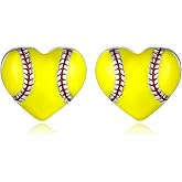 925 Sterling Silver Heart Softball Volleyball Earrings Stud Hypoallergenic Softball Mom Jewelry Gifts for Women Player Lover