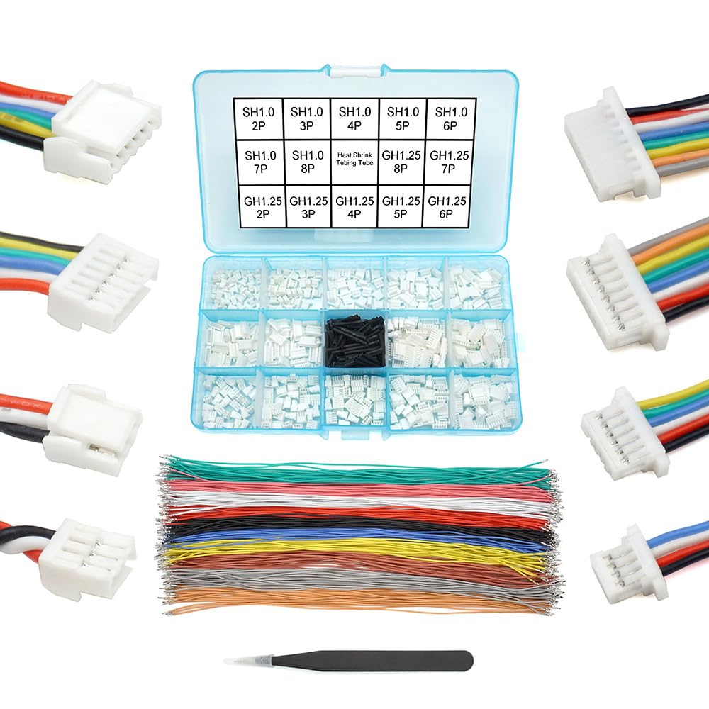 GH1.25 to SH1.0 Pre-Crimped Cables and Connectors Kit Compatible with JST GH 1.25mm and JST SH 1.0 mm for Pixhawk Cube 6C 6X Pixhawk4