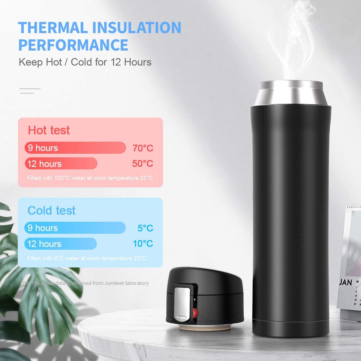 JUMKEET Double Walled Vacuum Cup Flask Thermo,Stainless Steel Insulated Water Bottle, Black, 500 ml - Image 4
