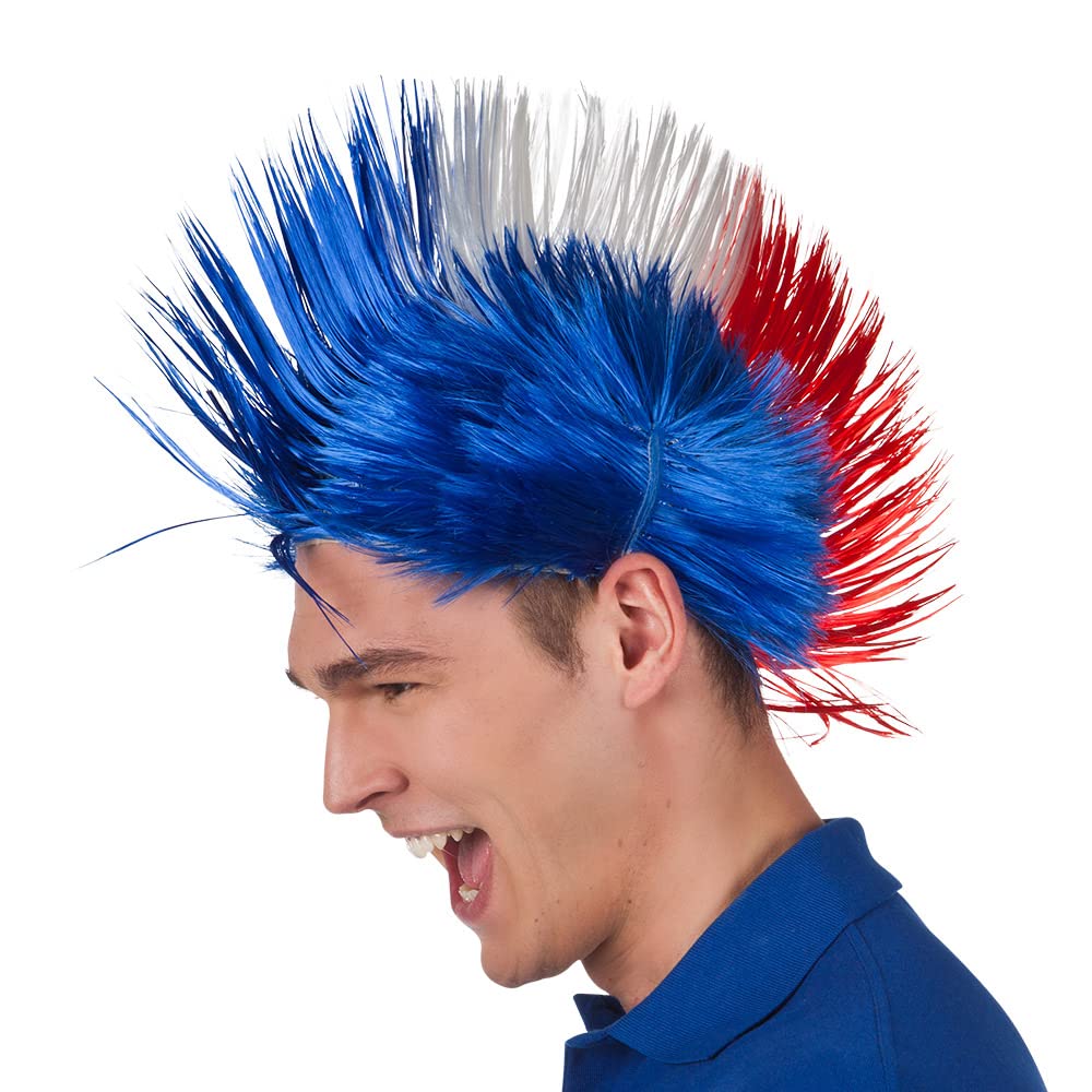 Boland 62024 - Wig France, Mohawk Blue/White/Red, Synthetic Hair Hairstyle, France, Accessory, Carnival, Theme Party, Football, Sports, Fan, World Cup European Championship Collection