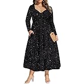 CARCOS Plus Size Dresses for Curvy Women Tie Sweetheart Neck Fall Maxi Dress Long Sleeve Empire Waist Floral Boho Dress