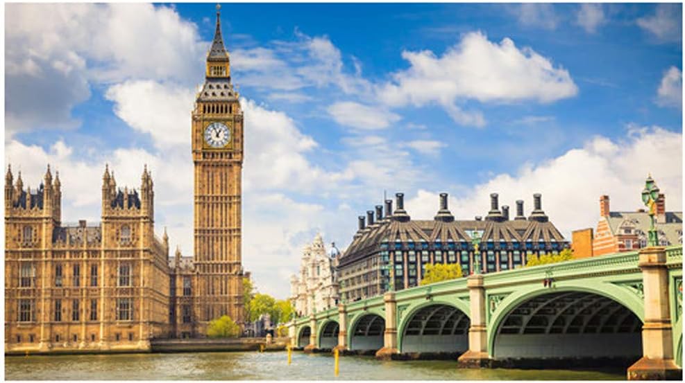 London Big Ben Jigsaw Puzzles for Adults Kids 1000 Pieces, Unique Puzzles with Large Pieces for Family Game Toys, Europe, England, Travel, Westminster Bridge, The Thames, 30''x20''