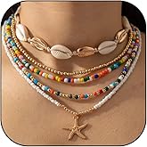 YANCHUN Shell Necklace Beach Jewelry for Women Sea Shell Necklace Layered Gold Shell Charm Necklaces Summer Outfits for Women Beach Fashion Accessories