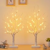 PABIPABI Lighted Birch Tree, 2 Pack Christmas Tree with 24 LED, Tabletop Centerpiece Artificial Tree Lights Battery Powered Timer for Home Office Bedroom Wedding
