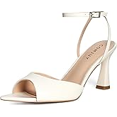 COMJUY High Heels for Women Peep Pointed Toe Kitten Heeled Sandals Strappy Flared Heels Elegant Leather Sandals Comfortable Chic Summer Prom Wedding Sexy Dress Shoes
