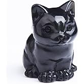 Black Obsidian Cat Crystal Statues, Healing Crystal Kitty Figurine Decorations, Black Cat Gift Lucky Cute Kitten Figurines, Handcrafted Crystal Figurine for Home Décor and Spiritual Protection