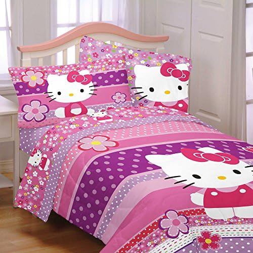 Hello Kitty Twin / Full Size Bedding Comforter - Ditsy Dots - Soft, Warm and Comfortable - Plush Reverse