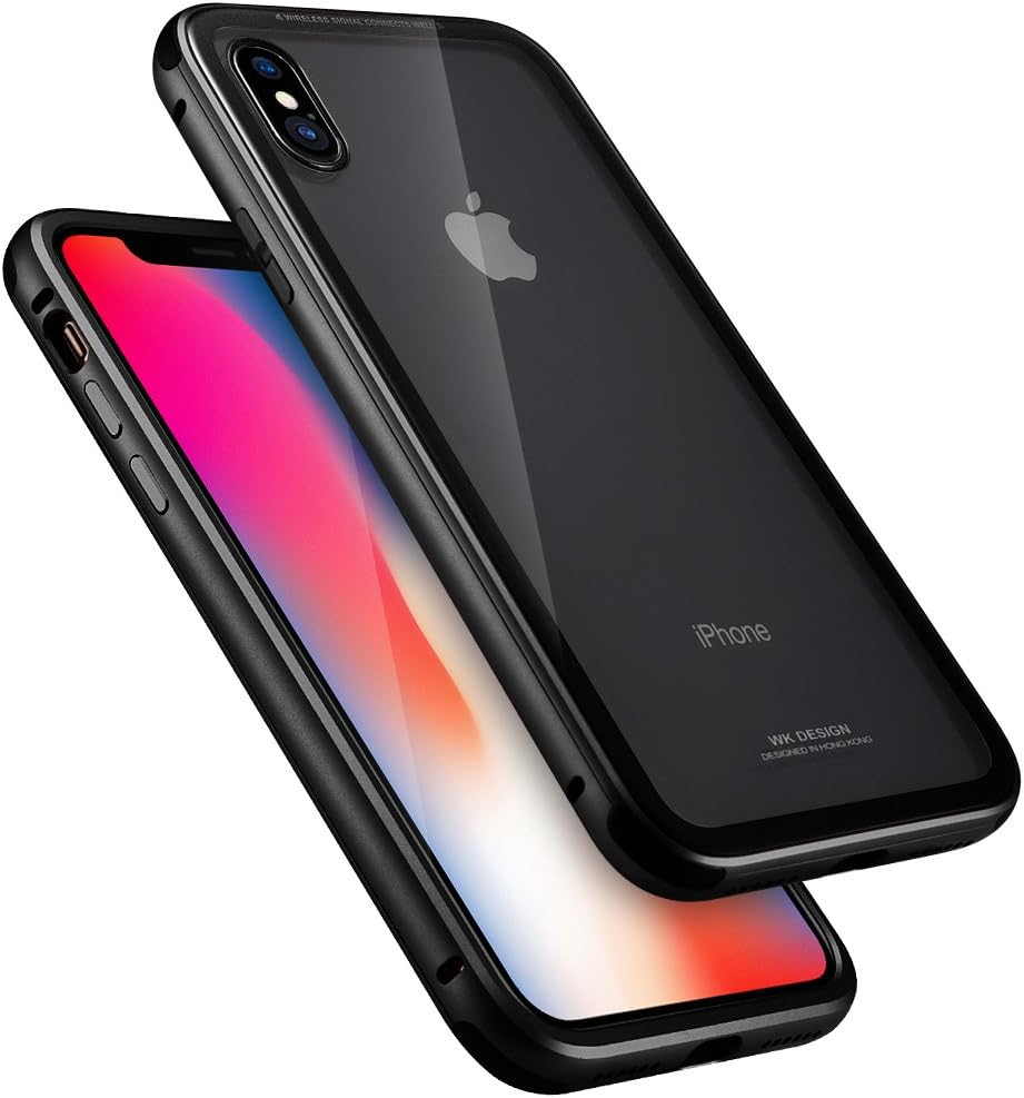 iPhone X Case, iPhone 10 Case, Xoomz Metal Bumper Case for Apple iPhone X 5.8'' Inch with Clear Tempered Glass Back Cover - Black