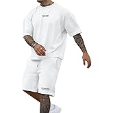 Ryehack Men's 2 Piece Outfits Short Sleeve Crew Neck Summer T Shirt and Drawstring Casual Track Shorts Sportswear Sets