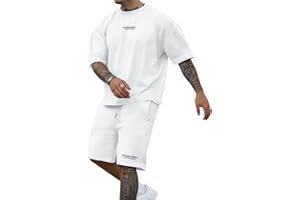 Ryehack Men's 2 Piece Outfits Short Sleeve Crew Neck Summer T Shirt and Drawstring Casual Track Shorts Sportswear Sets