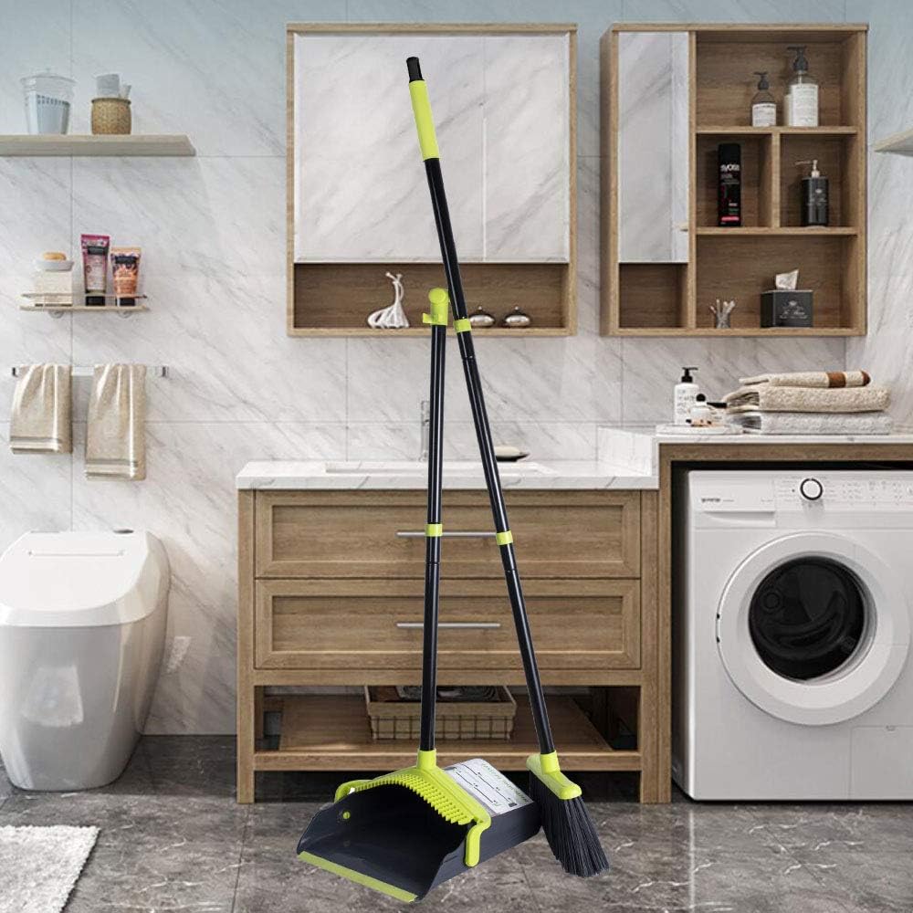 Dust Pan Sweep Set Broom Dustpan Cleans Broom Combo with Long Handle for Home Kitchen Room Office Lobby Upright Stand up Dustpan Broom Set: Kitchen & Dining