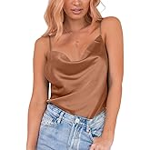 Miessial Women's Spaghetti Straps V Neck Satin Camisole Sleeveless Soft Tank Tops Khaki 12