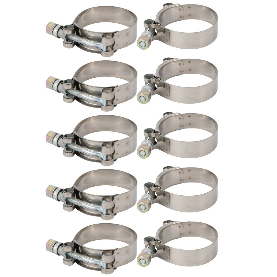 sourcingmap 10 Pcs 52mm-60mm Stainless Steel T-Bolt Hose Clamp for Fuel Pump Filter Plumbing