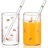 WHJY Set of 2 Orange Cups, Kawaii Cup, Anime Cup Orange Glasses, Cute Glass Cups Aesthetic for Juice, Milk and Tea, 10oz