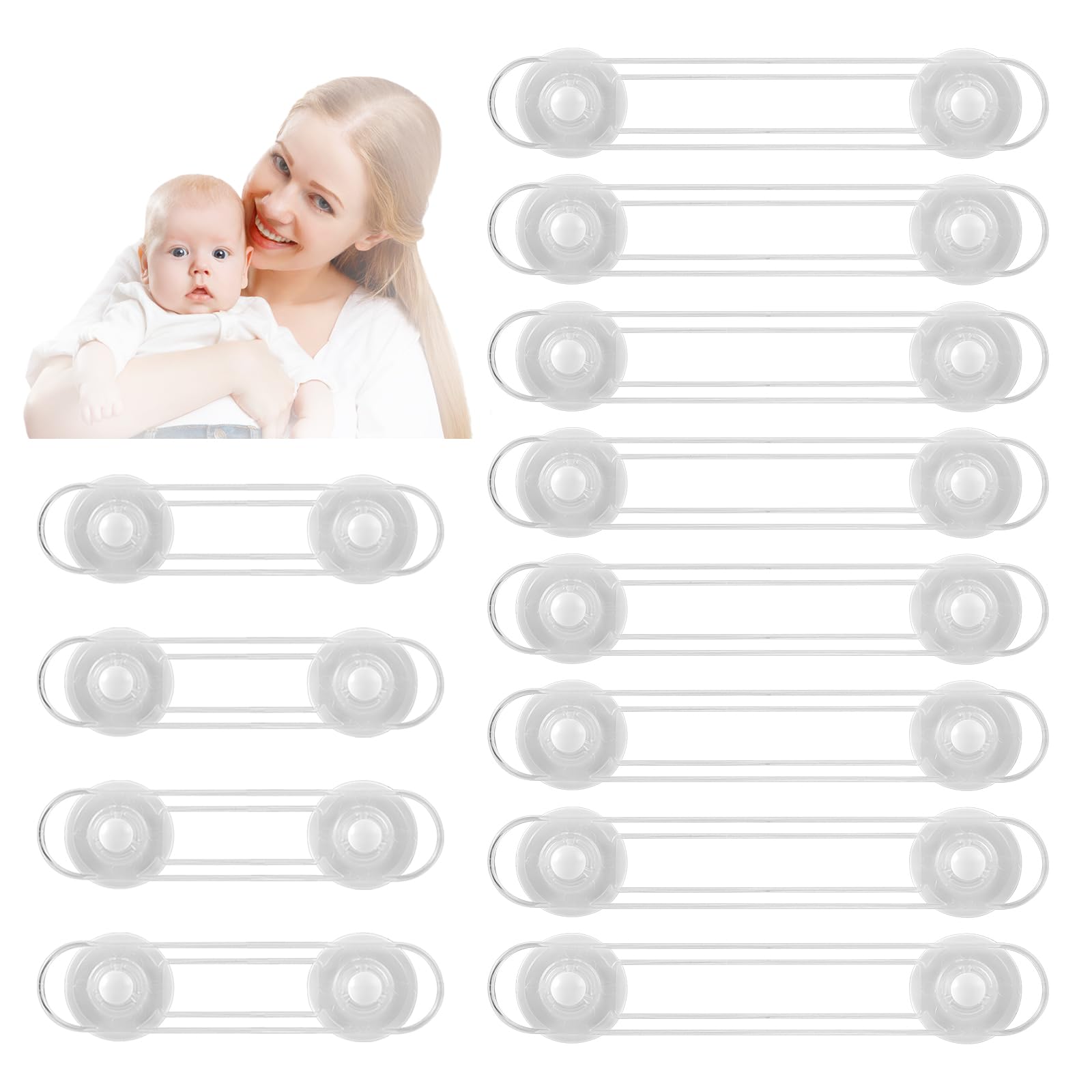 Baby Safety Locks, Mini Multifunction Latch Child Safety Latches for Kitchen Cabinets, Drawers, Ovens, Refrigerators - 12 Pack