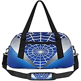 Gym Travel Duffle Bag for Boys - Kids Overnighter Weekend Bag with Front Zipper Pocket for School Practice, Blue Spider Web Teens Carry-On Size Sleepover Bags