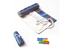 RayLineDo® 36 Holes Canvas Pencil Wrap Roll up Pencil Case Pen Holder Bag Storage Pouch Blue Bohemia Style
