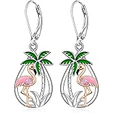 Flamingo Earrings for Women Sterling Silver Palm Tree Tropical Dangle Earrings Summer Beach Jewelry Gifts for Her