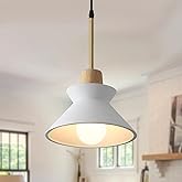 Fivemengo 9.4in Concrete Pendant Light, Small Kitchen Island Lighting Hanging Lamp White Cement Nordic Wabi Sabi Style for Di