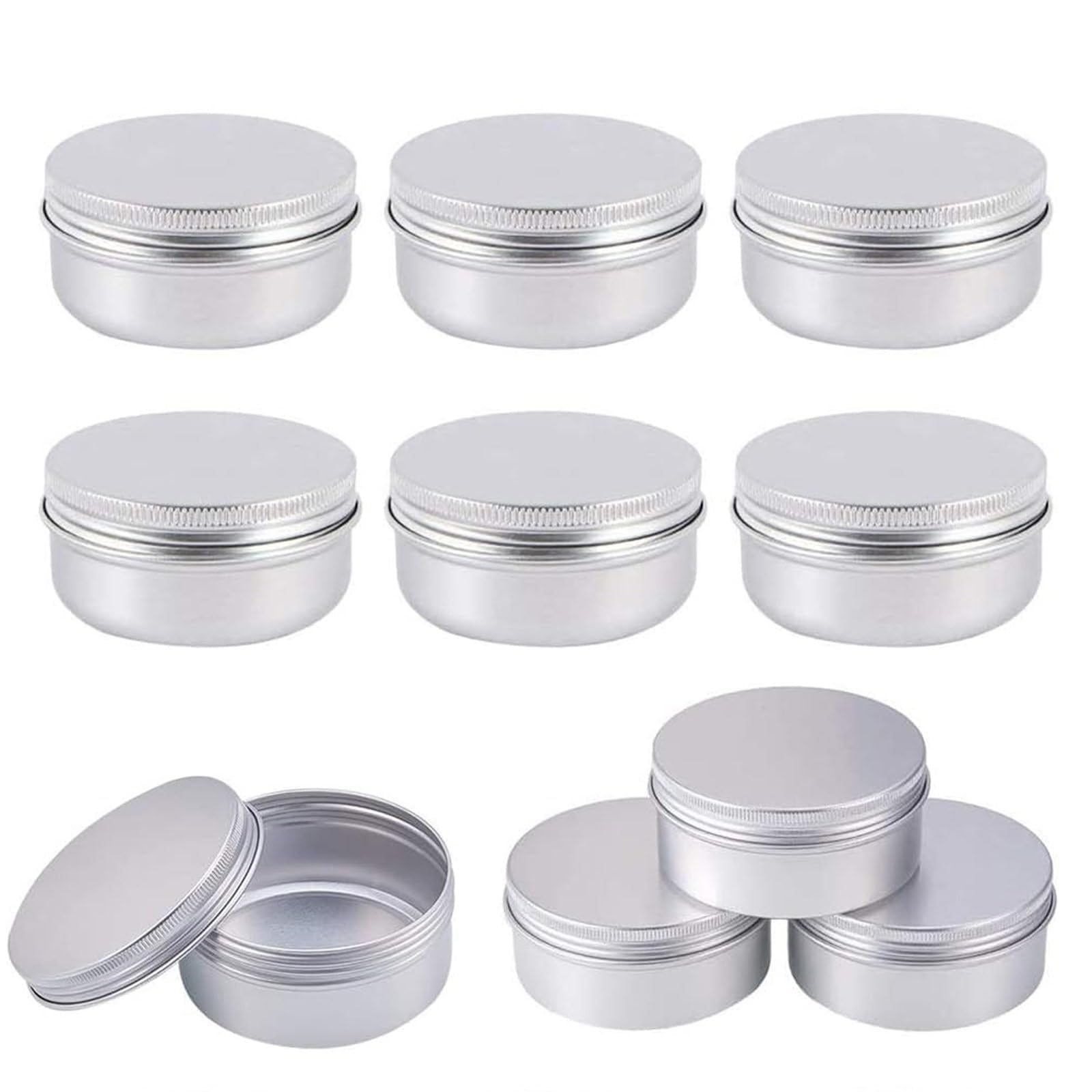 10 PCS 50ml Aluminum Tin Jars,Balm Containers Travel Jars Containers Cosmetics Containers Pots Empty Cosmetic Containers with Screw Cap Lid for DIY Crafts Cosmetics Salve Cream Candle Lip Balm Travel