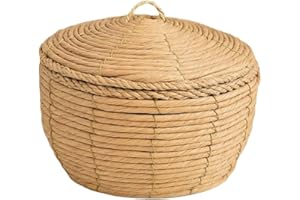 GLSTOY Handwoven Small round Woven Basket with Lid, Multipurpose Storage Organizer for Kitchen Pantry