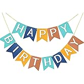 Happy Birthday Boys Blue Orange Banner Theme Party Garland Supplies Handmade Pre-Strung Garland Decorations Kids 1st Birthday Signs Nursery Hanging Decor 13pcs