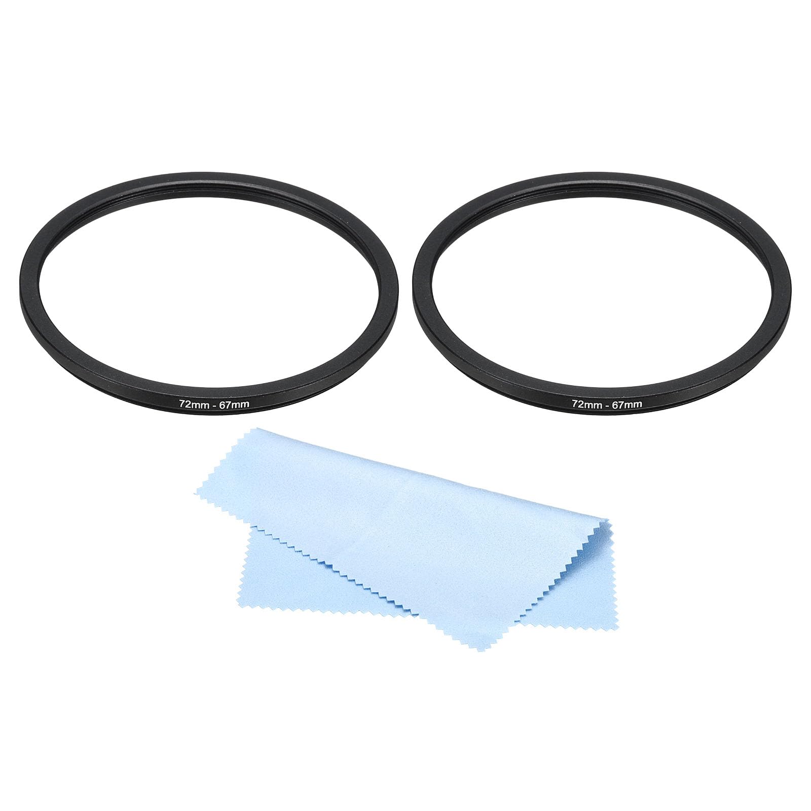 PATIKIL 72mm-67mm Metal Step Down Ring with Cleaning Cloth, 2 Pack Camera Lens Filter Adapter Ring Aluminum Filter Adapter Ring for Camera Lenses Hood, Black
