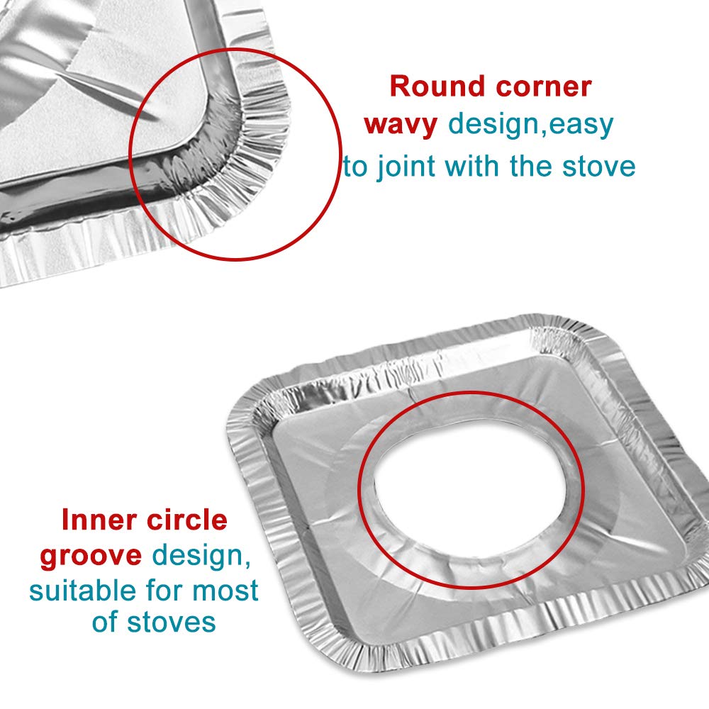 B. SHINE Foil Stove Burner Covers - Aluminum Foil Gas Range Protectors Gas Stove Burner Liners, Disposable, Size 8.66”x 8.66”, 50 Pack