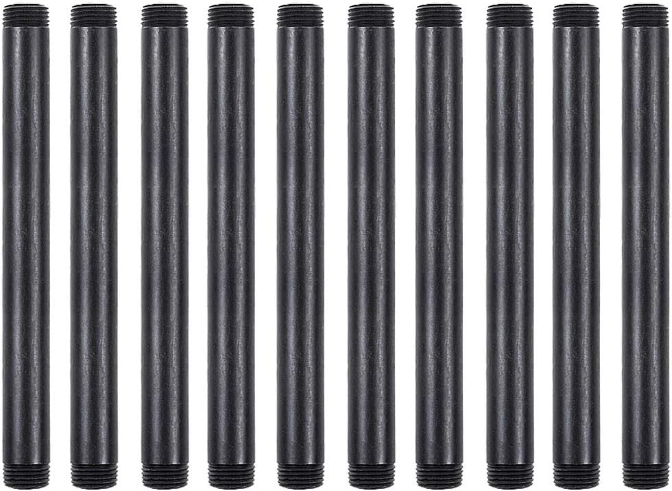 GOOVI 1/2 Inches x 8 Inches Black Malleable Steel Pipe Fitting, 1/2 Inches Black Pipe Threaded Pipe Nipples, Build Vintage DIY Shelving Steampunk Furnitur, 10 Pack.