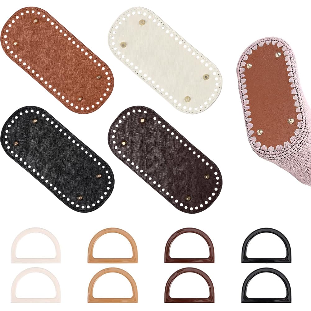GLOBLELAND 12 Pieces 4 Colors Bag Base Bag Handle Set D Shape Crochet Bag Handbag and Oval Knitting Crochet PU Bag Base for Bag Making Bag Shoulder Bags DIY Accessories