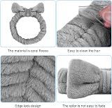 Aomig Spa Headbands for Women Bowknot Elastic Microfiber Grey 1+2 Wrist Straps view 3