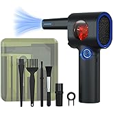 ATEngeus Compressed Air Duster, Stepless Speed Electric Air Duster with Storage Case, Cordless Air Duster with LED Replace Canned Air, 6 Accessories Air Blower, Keyboard Cleaner for Car, PC, Home