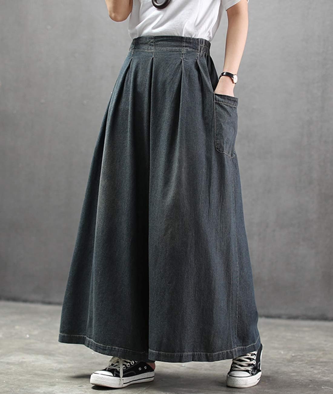 denim wide leg palazzo pants