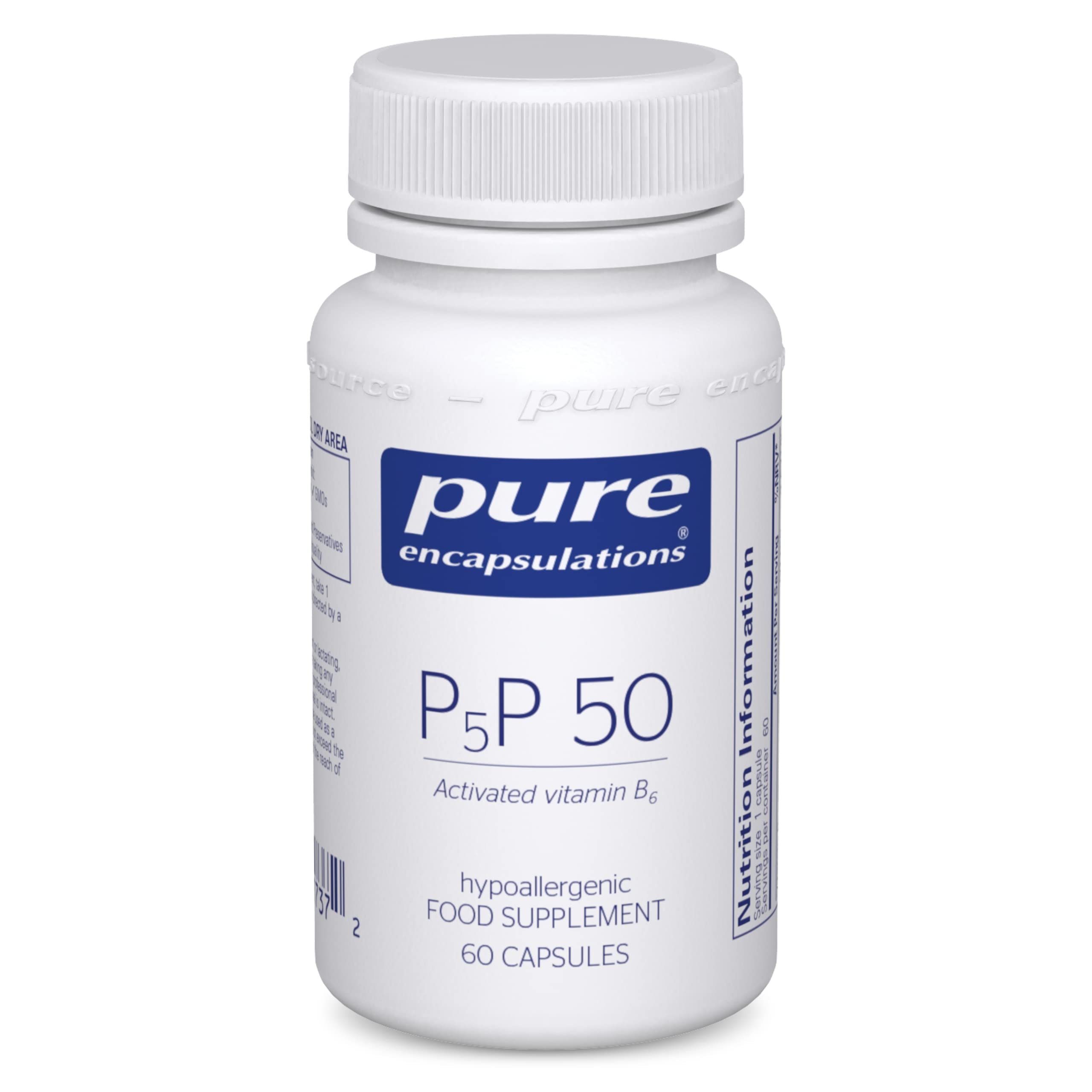 Pure Encapsulations P5P 50 - Activated Vitamin B6 - Pyridoxal-5'-Phosphate Tiredness and Fatigue Supplement - 60 Capsules