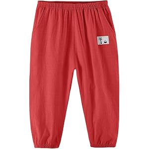 Kids Jogger Pants Elastic Waist Tapered Leg Lightweight Breathable Casual Loose Trousers School Uniform with Pockets