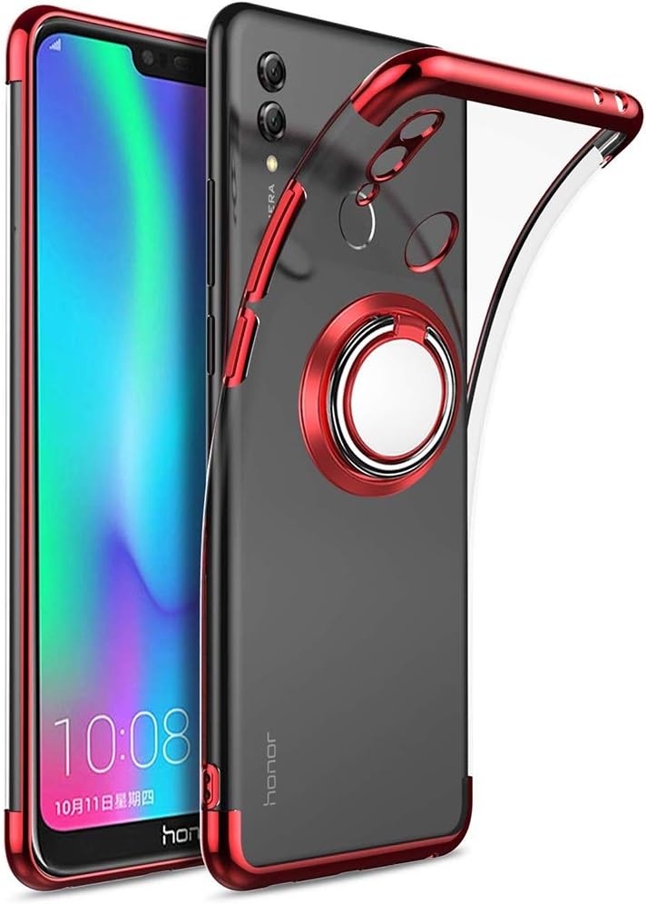 Huawei Honor 8C Case, Eabuy 360 Degree Adjustable Ring Stand Ultra Thin Soft Gel TPU Bumper Plating Transparent Case Cover for Huawei Honor 8X Lite / 8C Red