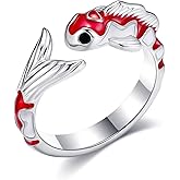JERWLI Koi Fish Ring for Women 925 Sterling Sliver Crochet Adjustable Rings Kio Fish Lucky Jewelry Gifts for Women Mother Friend