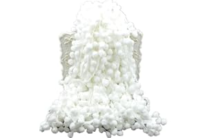 ZHIHENG 20 Yards Pom Poms Fringe Ball Trim Sewing Ribbon Embroidered Lace Tassel Applique for Clothing Accessories Bedding Quilting Crafts Supplies (White)