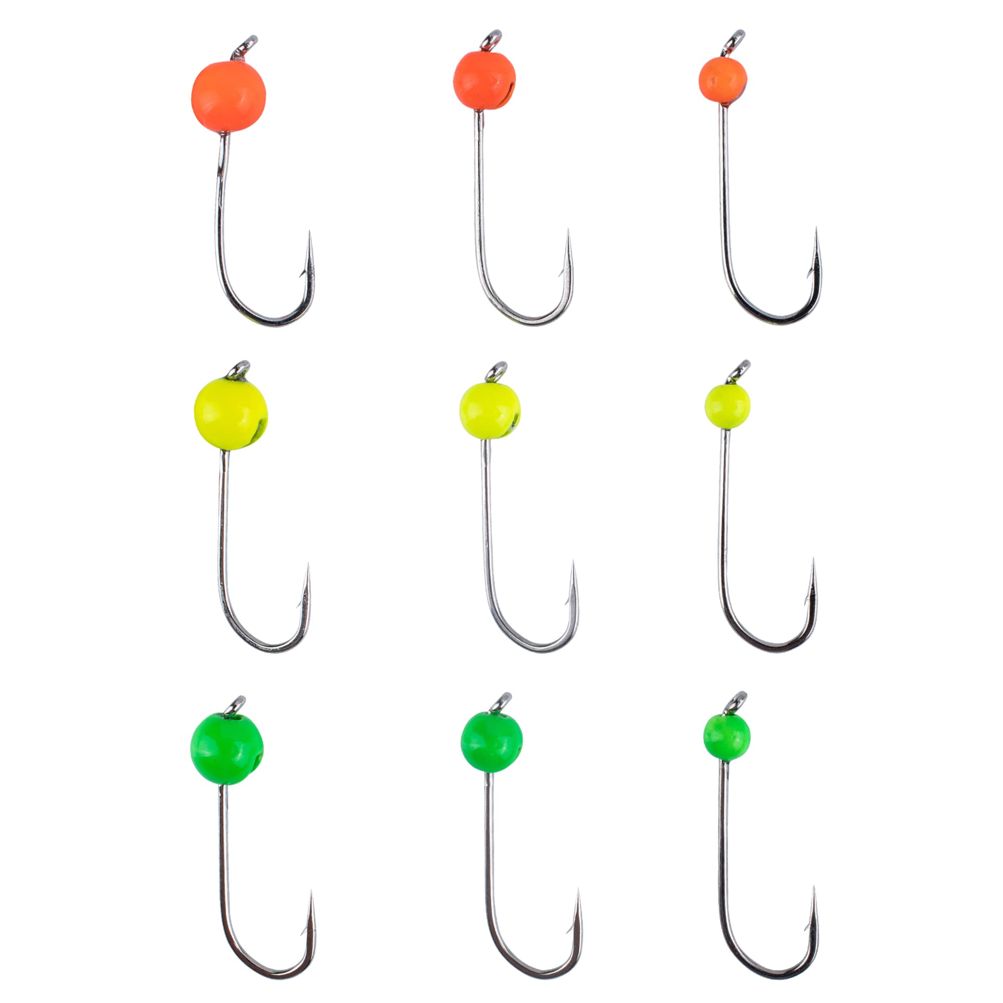 Zite Fishing Tungsten Jig Hook Set Neon - 9 Pieces 0.3 g - 1.2 g Tungsten Beads on Trout Hook - 3 x Each for Rubber Bait Trout Bait Ultra Light Fishing