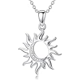 LWXIE Diamond Sun Necklace 925 Sterling Silver Sun and Moon Pendant Necklace with Lab Grown Diamonds Jewelry Gift for Women