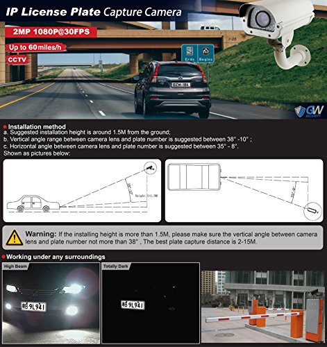 GW Security 2MP HDCVI/TVI/AHD/960H 4-In-1 Outdoor Day/Night HD 1080P License Plate Camera with 6~60mm Varifocal Auto Iris Lens up to 260ft IR distance, Support True WDR, 3D-DNR, OSD