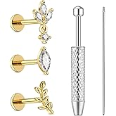 JESMODA G23 Titanium Flat Back Earrings 16G 18G CZ Cartilage Earring for Women Internally Threaded Stud Earrings Dainty Tragus Conch Helix Piercing Jewelry Implant Grade Gold Silver
