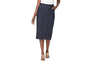 Jessica London Women's Plus Size Casual Comfort Elastic Waist Stretch Denim Midi Skirt