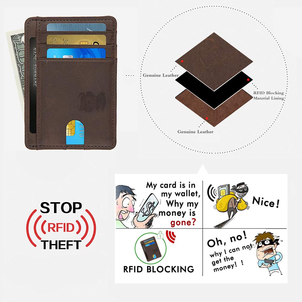 Mens Money Clip Wallet Leather Slim Front Pocket Magnetic RFID Money Clip Wallet (brow without manget)